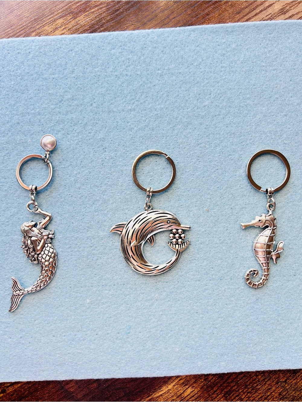 Handmade Cute Ocean Mermaid, Dolphin,Seahorse Keychain Bag Pendant, 3 pieces